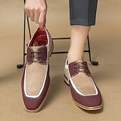 abordables Semi-formel-chaussures oxford à lacets de style vintage pour hommes – design en toile bicolore et similicuir pour une tenue formelle et décontractée