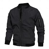 cheap Men&#039;s Jackets &amp; Coats-Men&#039;s Bomber Jacket Transition Jacket Going out Pocket All Seasons Plain Classic Stand Collar Regular Black Navy Blue Gray Jacket