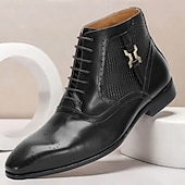 cheap Premium Leather Boots-Men&#039;s Premium Cowhide Leather Ankle Boots – Crocodile Embossed Lace-Up Dress Boots with Decorative Metal Accent for Formal and Business Attire