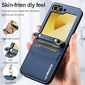 economico Cover Samsung-telefono Custodia Per Samsung Galaxy Z Flip 7 Z Flip 6 Z Flip 5 Z Flip 4 Z Flip 3 Copertura Posteriore con Cordino Slot per Carte Resistente agli urti Retrò TPU Pelle PU