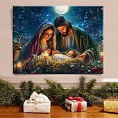 cheap LED Wall Art-Christmas Nativity Scene LED Canvas Wall Art LED Lighted Up Wall Decor 2AA Battery Operated Lighted Canvas Print LED Light Kitchen Bedroom or Home Decor