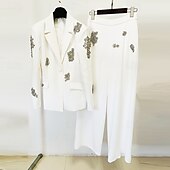 preiswerte Hosenanzüge für Mama-Hosenanzug Weiß Tuxedo Tuxedo Kleid Zweiteiliges Anzug Abendkleid Elegant Formal Hochzeit Bodenlänglich Langarm Hemdkragen mit Glitzer Quaste 2025