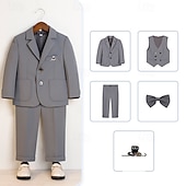 billiga Pojkes formella kostym-5 delar Ringbärarkostym Pojkar Barn Kostym Formell kostym Kavaj &amp; väst &amp; byxor &amp; brosch &amp; slips Formell Fest Mode Häftig Ensfärgat Ficka Blå Beige Grå Polyester