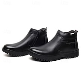baratos Inverno e botas de neve-botas chelsea masculinas de couro quente com forro de pele e zíper - casuais e aconchegantes, perfeitas para o inverno