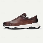 baratos Tênis de couro premium-tênis masculino casual de couro premium – couro de vaca, sapatos de amarrar marrom com sola confortável para uso diário e estilo casual elegante