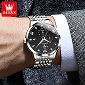levne Quartz hodinky-OLEVS Muži Křemenný Módní Hodinky na běžné nošení Wristwatch Zobrazení fáze měsíce Svítící Kalendář VODĚODOLNÝ Ocel Hodinky
