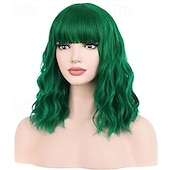 economico Parrucche di Carnevale-parrucche con frangia parrucche corte e colorate per donne parrucche ondulate sciolte per donne e ragazze