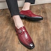 levne Formální-pánské červené boty s řemínkem z umělé kůže s krokodýlím vzorem – elegantní formální design s kovovou přezkou pro svatby a obchodní oděvy