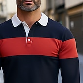 preiswerte Rugby-Polo für Herren-Herren Farbblock Streifen Rugby-Poloshirts Langarm Polo-Shirts Revers Klassisch Mode 3D-Druck Modern Geschäft Lässig Sport Streifen Herbst Winter Marineblau