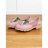 cheap 1950s-Women&#039;s Pink Tassel Loafers with Brogue Detailing and Chunky Sole – Vintage-Style Casual Shoes for Everyday Wear