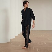 cheap Home-Men&#039;s Color Block Graphic Prints Linen Pants Trousers Summer Pants Mid Waist Ethnic Style Retro Vintage Casual Daily Holiday Drawstring Elastic Waist 3D Print Spring &amp; Summer 3D Print Black Green