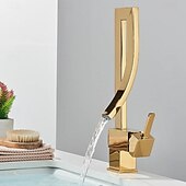 お買い得  キッチン用水栓金具-バスルームのシンクの蛇口 - 滝状吐水タイプ 電気メッキ センターセット シングルハンドルつの穴Bath Taps