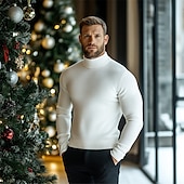 abordables Pull col rond-Homme Pull Pull en tricot A côtes Tricoter Normal Tricoté Plein Col Roulé Mode Décontractées Usage quotidien Rendez-vous Vêtement Tenue Automne hiver Noir Blanche S M L