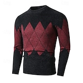 preiswerte Herrenpullover-Herren Pullover Strickpullover Gerippt Stricken Standard Strick Kariert / Gestreift / Chevron Rundhalsausschnitt Modisch Basic Freizeitskleidung Verabredung Bekleidung Herbst Winter Wein Blau S M L