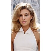 abordables Perruques de célébrités-perruque inspirée de zendaya perruque asymétrique ondulée courte blonde cheveux synthétiques design à la mode pour femmes blonde naturelle douce