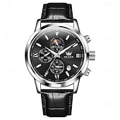 abordables Montres à quartz-OLEVS Hommes Montres à quartz Mode Affaires Montre Bracelet Affichage des phases de lune Lumineux Calendrier Chronographe Cuir Suivre