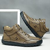 economico Stivaletti alla caviglia-stivali casual da uomo alti in similpelle con cuciture, suola resistente e design con lacci: perfetti per le avventure all&#039;aria aperta e per il comfort quotidiano