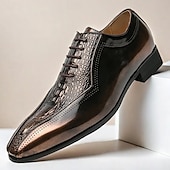 baratos Formal-sapatos oxford masculinos bronze metálico com padrão de crocodilo e detalhes perfurados - calçados formais elegantes para casamentos, festas e eventos empresariais