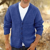 preiswerte Herren Strickjacke-Herren Kleid Pullover Strickjacke Strickpullover Gerippt Stricken Standard Knopf hoch Feste Farbe V Ausschnitt Modisch Klassisch Freizeitskleidung Verabredung Bekleidung Frühling Herbst Winter