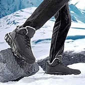 abordables Botas de invierno y nieve-Botas de nieve de invierno negras para hombre: botas de senderismo impermeables, forradas con piel, con cordones y suela antideslizante para climas fríos