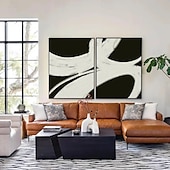 preiswerte Stillleben-Gemälde-Wabi Sabi Kunstwerk handgemachtes abstraktes weiß-schwarzes Ölgemälde 2er-Set blau-beige Strukturwandkunst große Wandkunst modernes Strukturgemälde auf Leinwand Mode Wohnzimmer Wanddekoration