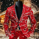 levne Vánoční scéna Outwear-Vánoce Pánské Vánoční vzor Kabát Sako Prodyšné Pohodlné umělecké Na běžné nošení Párty večerní šaty Denní Festival Knoflíky 3D tisk Multi kapsa Podzim zima Přehnutý Dlouhý rukáv Černá Rubínov