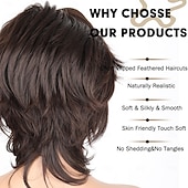 economico parrucca più vecchia-parrucca a strati parrucca corta pixie cut per donna parrucca corta a strati liscia ondulata per donna parrucche pixie cut con frangia capelli sintetici aspetto naturale per uso quotidiano alle feste