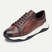 baratos Tênis de couro premium-tênis masculino casual de couro premium – couro de vaca, sapatos de amarrar marrom com sola confortável para uso diário e estilo casual elegante