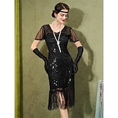 olcso Öltözetek-Retró Ordító 20-as évek 1920-as évek Déli Flapper ruha Felszerelések Koktélruha A nagy Gatsby Flapper lány Esküvői Vendég Flitter Rojt Női Farsangi jelmez 7 db Karácsony Mindszentek napja Farsang