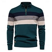 economico Maglioni e Cardigan Elite da Uomo-Per uomo Felpa Maglione Maglieria A Coste Maglia Top Regolari Cerniera Blocco di colori Collo ripiegato Maglieria Neutro All&#039;aperto Abbigliamento Primavera &amp; Autunno Nero Blu marino S M L