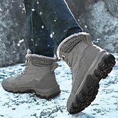 billiga Kängor-Herr Stövlar Snökängor Kängor Vinterkängor Fleecefoder Mocka Nylon Bekväm Halksäker Snörning Svart Grå