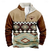 cheap Vintage Ethnic Sweatshirts-Men&#039;s Cowboy Sweatshirt Quarter Zip Sweatshirt Long Sleeve Sweatshirt Stand Collar Quarter Zip Casual Vintage Retro 3D Print Vacation Going out Streetwear Half Zip Fall Winter