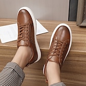 economico Sneakers da uomo-sneakers da uomo in similpelle intrecciata marrone - design casual con lacci e comoda suola bianca per l&#039;uso quotidiano