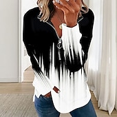 abordables Sudadera-Sudadera con Cremallera para Mujeres Pulóver Cuadros Bloque de Color Casual Con Cremallera Cuello en V Manga Larga Micro-elástico Primavera Otoño Invierno Confort Tejido Transpirable Suave