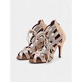 abordables Chaussures de danses latines-Chaussures de danse en treillis floral coloré pour femmes avec bout ouvert et devant à lacets - confortables et élégantes, parfaites pour la salle de bal, la performance ou la danse latine