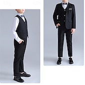 billiga Pojkes formella kostym-4 delar Ringbärarkostym Pojkar Barn Kostym Formell kostym Kavaj &amp; väst &amp; byxor &amp; slips Formell Fest Alla hjärtans dag Mode Häftig Ensfärgat Ficka Svart Marinblå Polyester