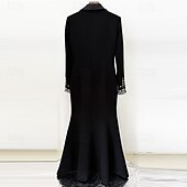 baratos Comprimento do chão-Blazer Preto e Branco A-Line Vestido de Festa Vintage Vestido de Terno Formal Casamento Comprimento do Chão Manga Longa Gola Camisa com Glitter de Strass 2025