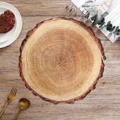 cheap Placemats &amp; Coasters &amp; Trivets-Waterproof Ring of Tree 3D Trunk Wooden Placemats Set Of 4 Farmhouse Forest Theme Dining Table Decoration Pad For Home, Hotel, Party, PP Material Rustic Wood Grain Heat Insulation Mat
