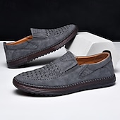 levne Pánské nazouváky a mokasíny-pánské prodyšné slip-on mokasíny - perforovaná ležérní obuv z umělého semiše s tkanými detaily a protiskluzovou podrážkou