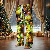 billiga Christmas Light Outfit-Hawaiian byxor för jul Herr Byxor Medium Midja Dragsko Elastisk midja Ledigt Helgdag julfest Standkläder Byxor med raka ben Sommar Vår Höst 3D-tryck Gul Blå Purpur