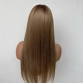 baratos Perucas de seda frontais de cabelo natural-Cabelo humano remy Fechamento 5x5 13x4 Lace Front Peruca Com Franjas Cabelo Brasileiro Liso Marrom Peruca 130% 150% Densidade do Cabelo com o cabelo do bebê Riscas Naturais Sem cola Pré-depenado Para