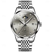levne Quartz hodinky-OLEVS Muži Křemenný Módní Hodinky na běžné nošení Wristwatch Zobrazení fáze měsíce Svítící Kalendář VODĚODOLNÝ Ocel Hodinky