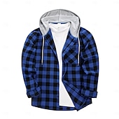 economico camicie di flanella-Per uomo Camicia Camicia di flanella Sovracamicia A quadri Esterno Strada Nero Bianco Rosso Blu Manica lunga Con cappuccio Inverno Primavera &amp; Autunno Abbigliamento