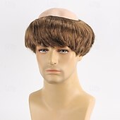 economico Parrucche da festa-Parrucche sintetiche Liscio Con frangia A macchina Parrucca Corto Marrone Capelli sintetici Per uomo Marrone
