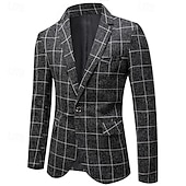 levne Pánské blejzry-Pánské Blejzr Obchod Koktejlový večírek Svatebnívečírek Módní Na běžné nošení Jaro &amp; podzim Polyester Pléd Knoflíky Kapsy Pohodlné Jednořadé Blejzr Černá Bílá Námořnická modř Šedá