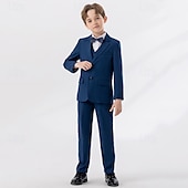 billiga Pojkes formella kostym-4 delar Ringbärarkostym Pojkar Barn Kostym Formell kostym Kavaj &amp; väst &amp; byxor &amp; slips Formell Fest Alla hjärtans dag Mode Häftig Ensfärgat Ficka Vit Vin Marinblå Polyester