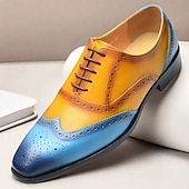 Men's Gradient Brogue Oxford Shoes – Premium Cowhide Leather with Yellow and Blue Design, Perfect for Business, Parties, or Formal Occasions 13