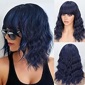 baratos Perucas Sintéticas sem Touca-peruca com franja para mulheres bob ondulado charmosas perucas sintéticas com cabelo natural encaracolado resistente ao calor na altura dos ombros para uso diário em festas