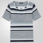 preiswerte Basic-T-Shirts-Herren T Shirt Strick-T-Shirt T-Shirt Kurze Ärmel Rundhalsausschnitt Sommer Streifen Grubenstreifen Mode Designer Basic Gestrickt Urlaub Straße Ausgehen Dunkel Blau Top T-Shirt für Herren