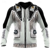 economico Hoodie Etnici Vintage-Per uomo Stampe astratte Felpa con cappuccio Felpe Felpa Felpa con cappuccio a zip intera Manica lunga Felpa con cappuccio Con cappuccio Streetwear Stampa 3D Sportivo Giornaliero Sport Nero + Marrone